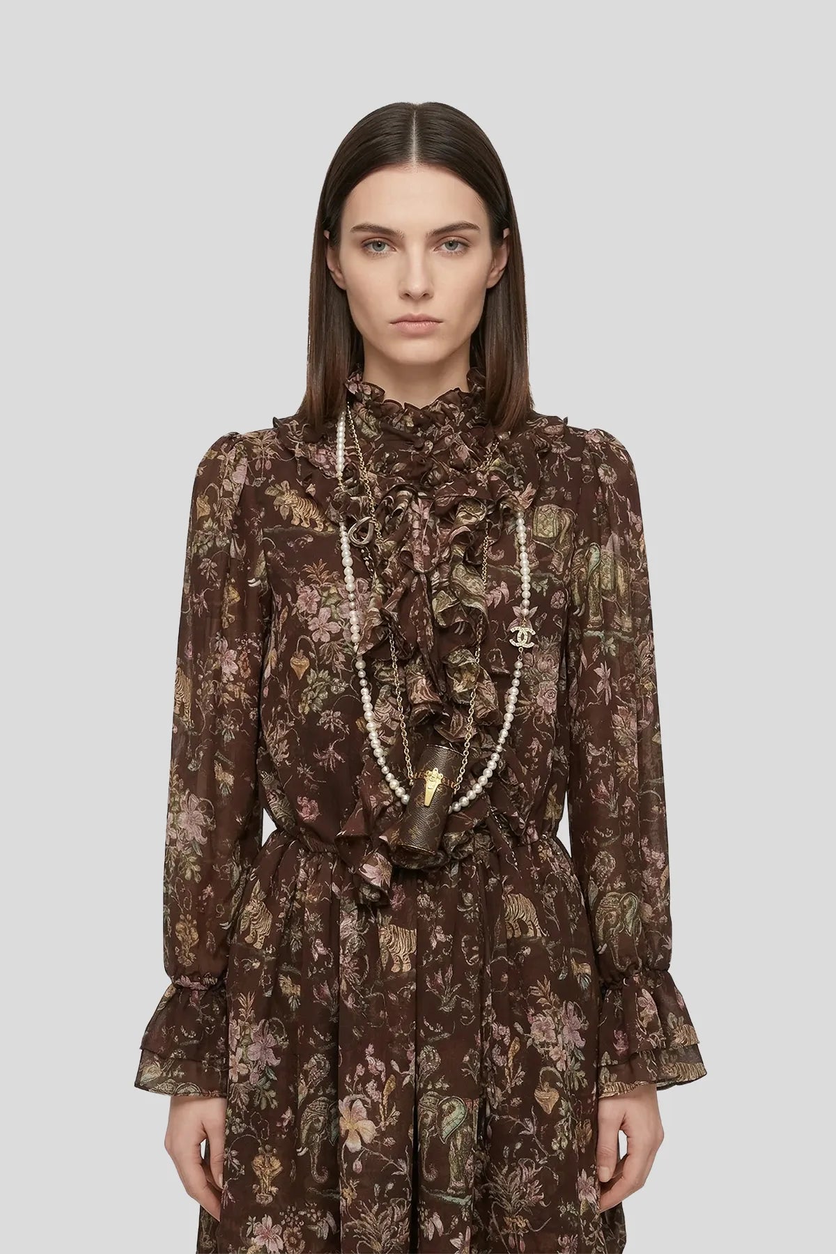 Floral Silk Chiffon Ruffle Mini Dress