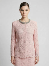 Crystal-Collar Rose Lace Tailored Set