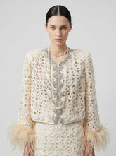 Guipure Lace Crystal-Trimmed Jacket & Skirt Set