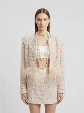 Feather-Trimmed Textured Tweed Jacket & Mini Skirt