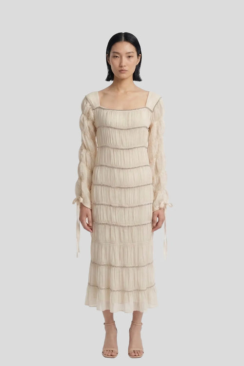 Tiered Crystal-Trim Midi Dress