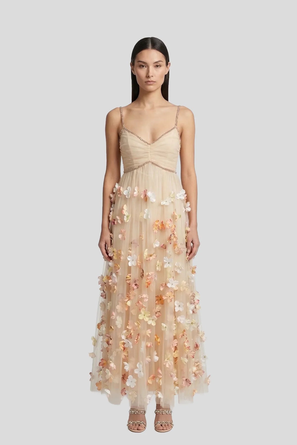 3D Floral Appliqué Tulle Gown Main image