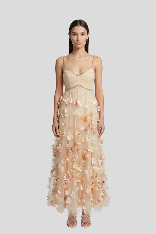 3D Floral Appliqué Tulle Gown