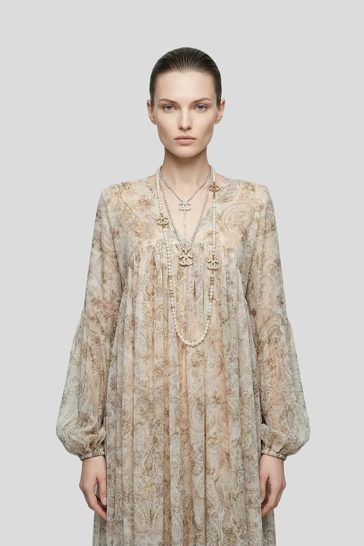 DW Ateller Ethereal Paisley Silk Chiffon Maxi Dress