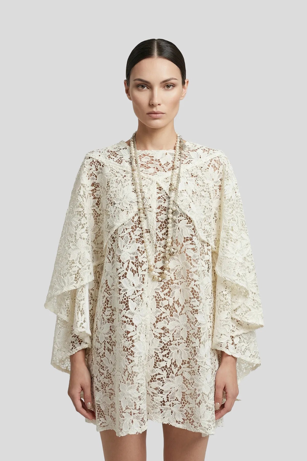Intricate Floral Lace Cape Mini Dress Main image
