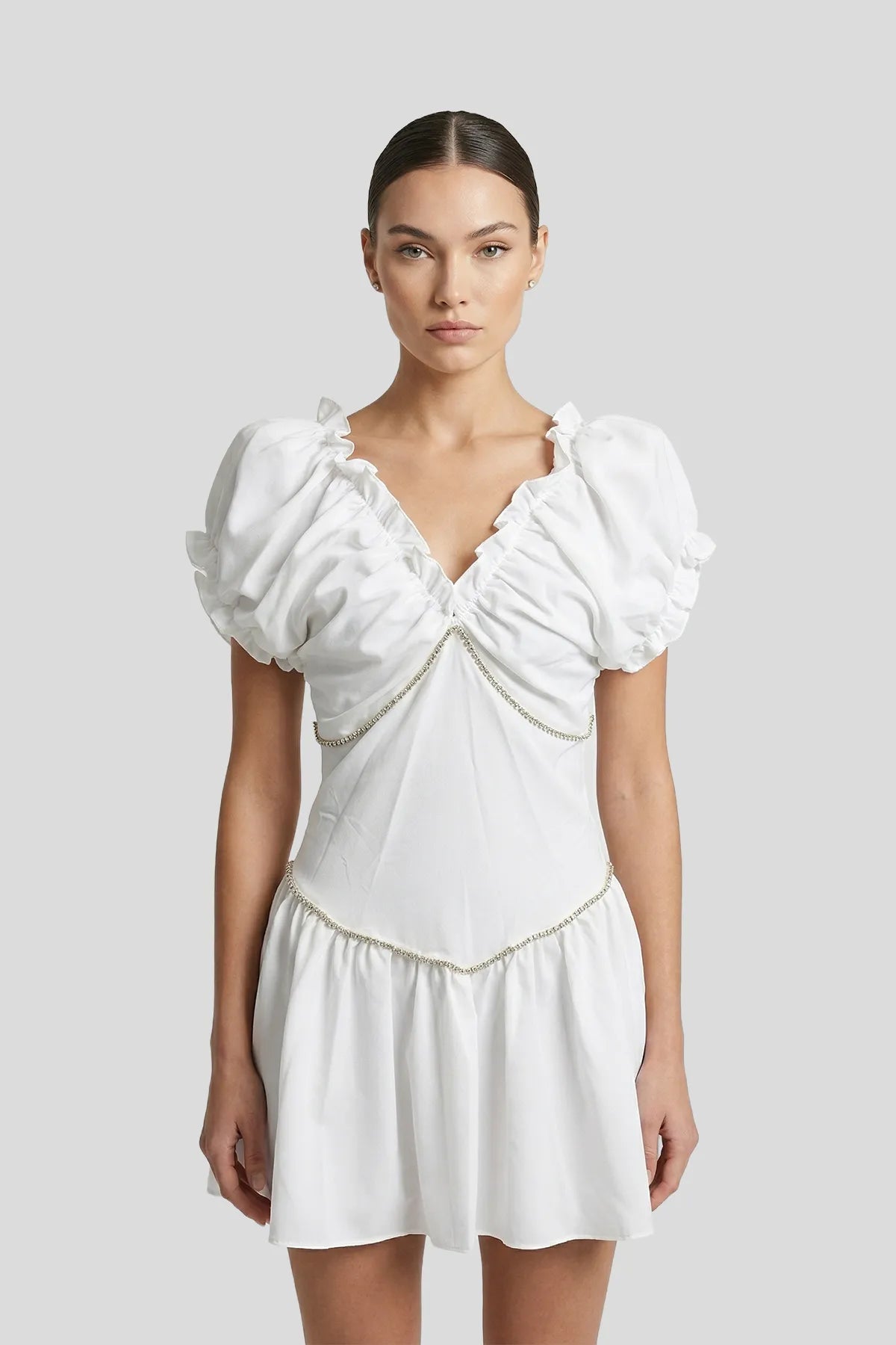 Crystal-Embellished Puff Sleeve Mini Dress Main image
