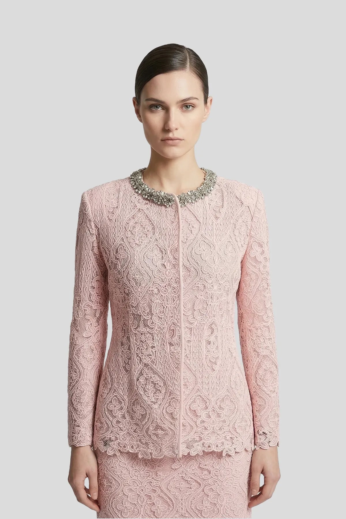 DW Ateller Crystal-Collar Rose Lace Tailored Set Imagen principal del producto