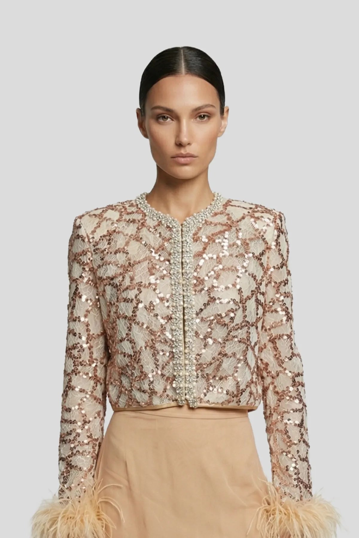 Seraphina Sequin & Feather Cropped Jacket