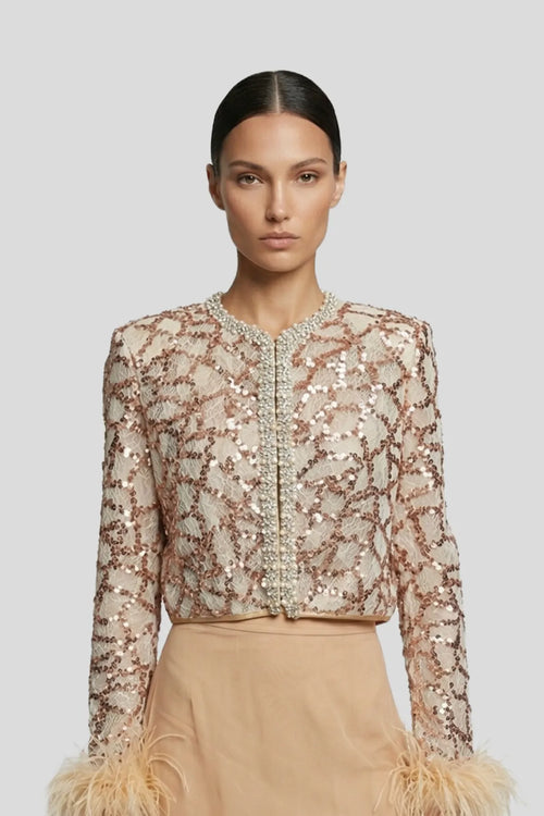 Seraphina Sequin & Feather Cropped Jacket