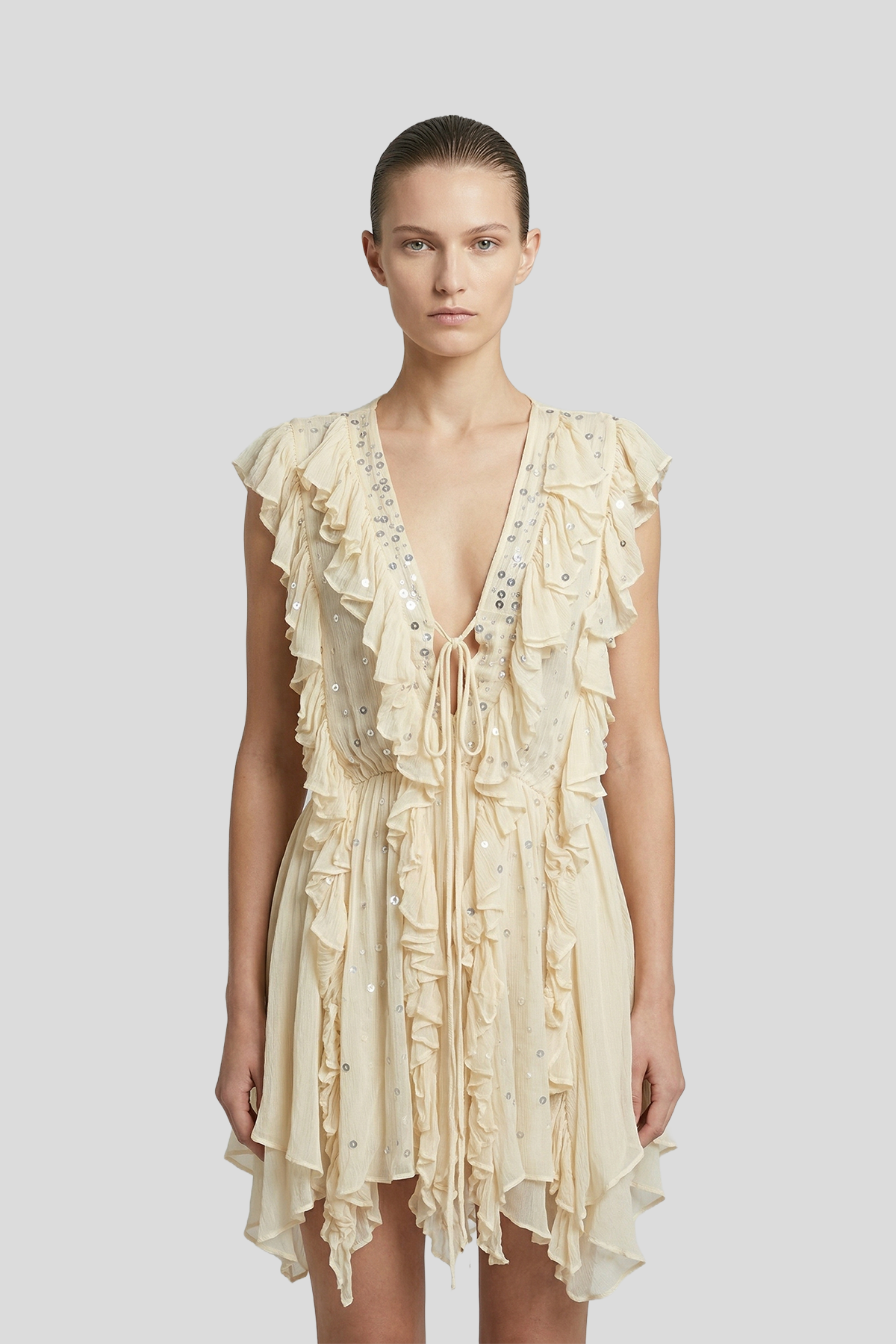 DW Ateller The Aurelia Ruffled Paillette Mini Dress