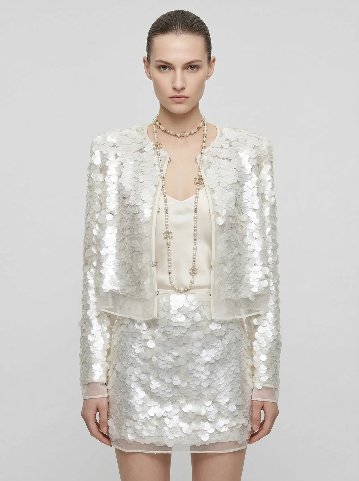 Luminescent Sequin Cropped Jacket & Mini Skirt Set