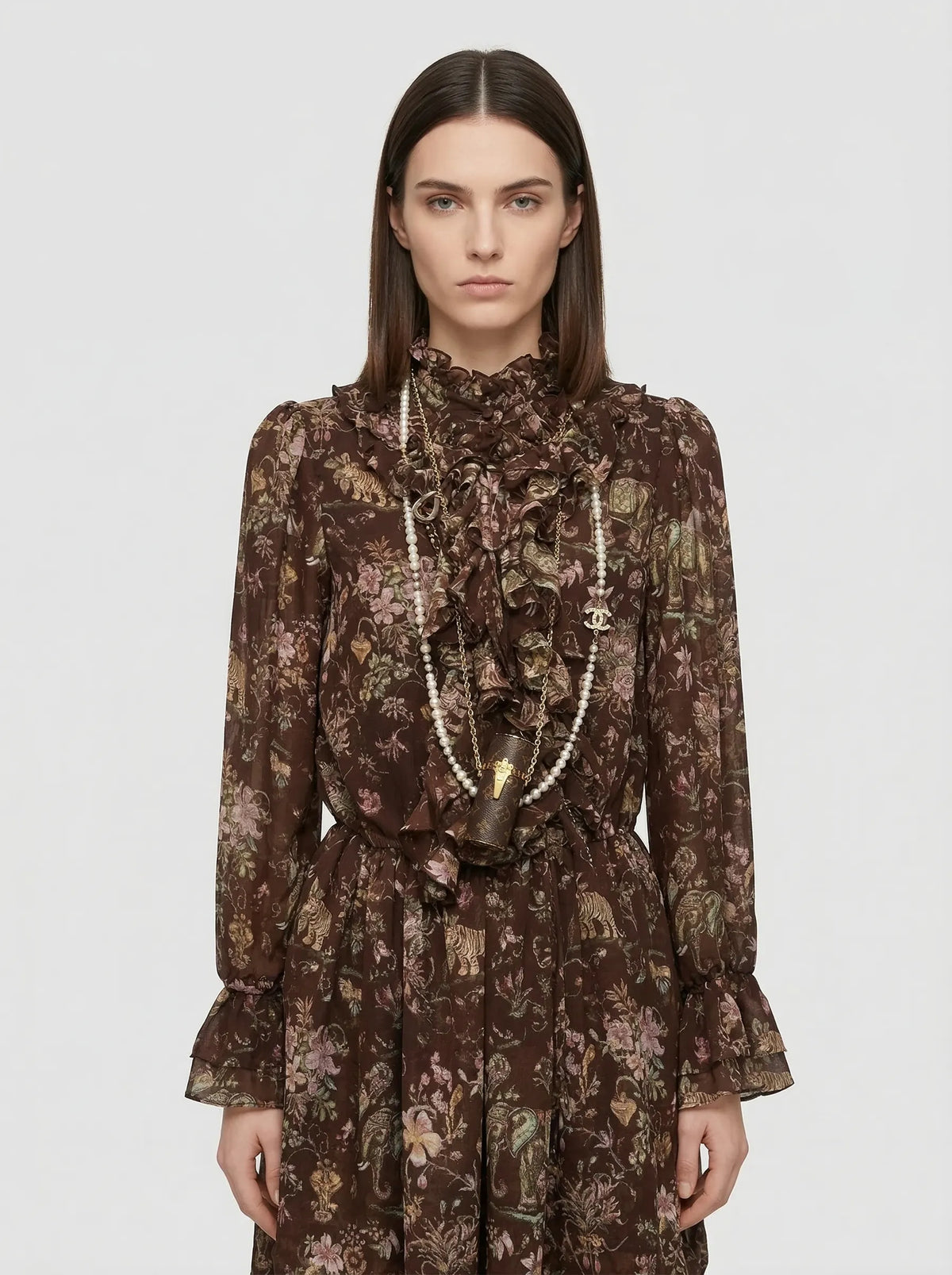 Romantic Ruffle Floral Silk Chiffon Mini Dress