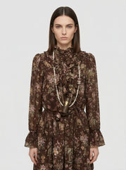 Romantic Ruffle Floral Silk Chiffon Mini Dress