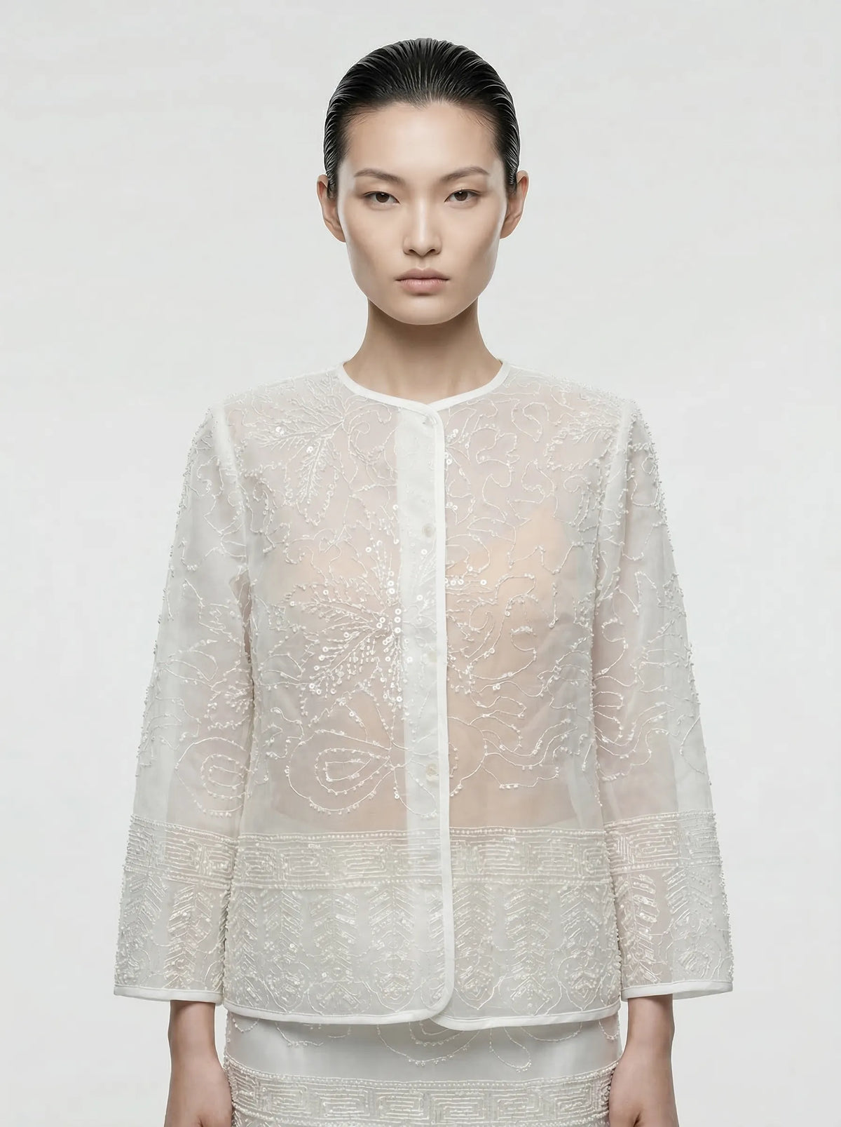 Ethereal Hand-Beaded Sheer Tailored Set