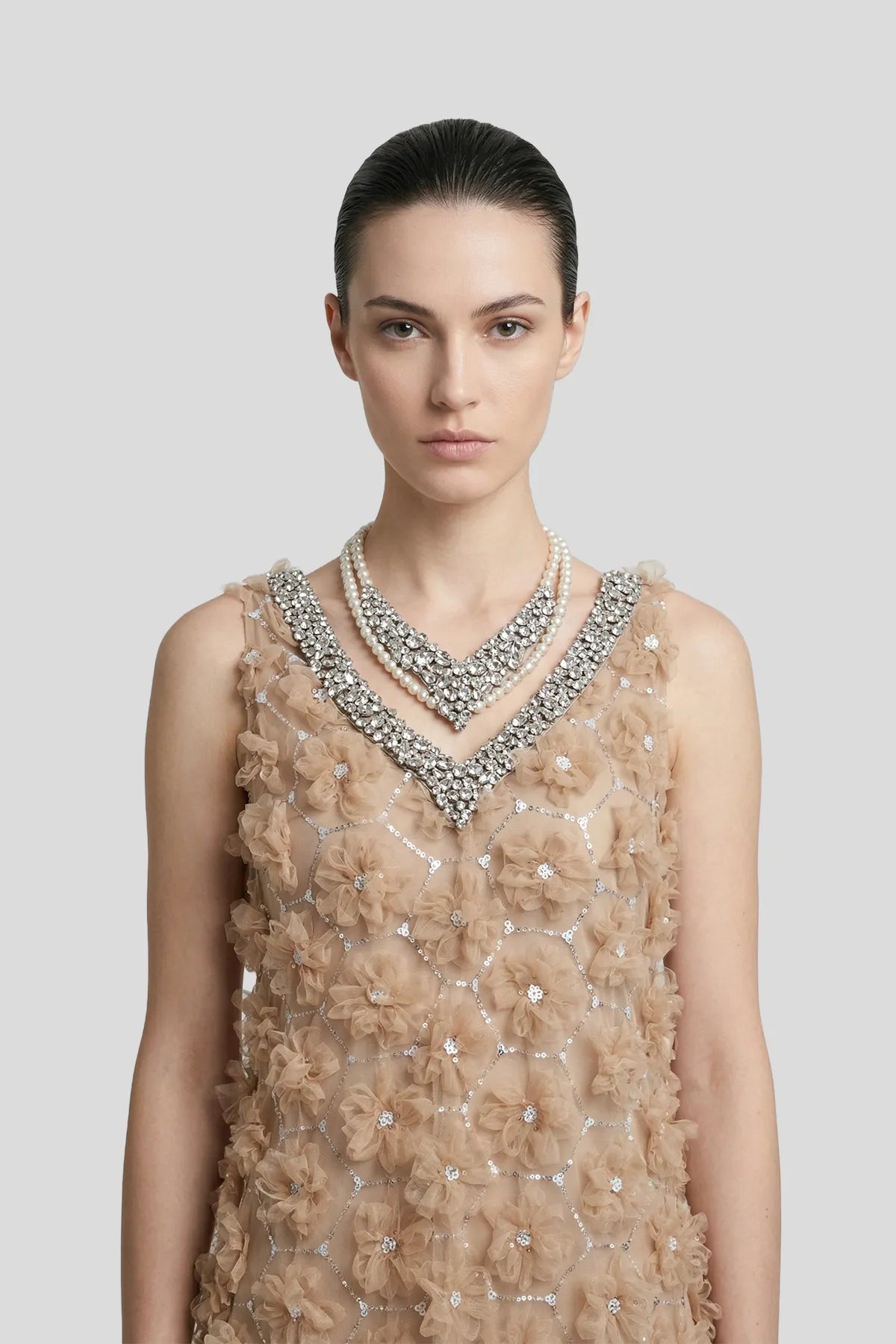 3D Floral Embellished Crystal Mini Dress Main image