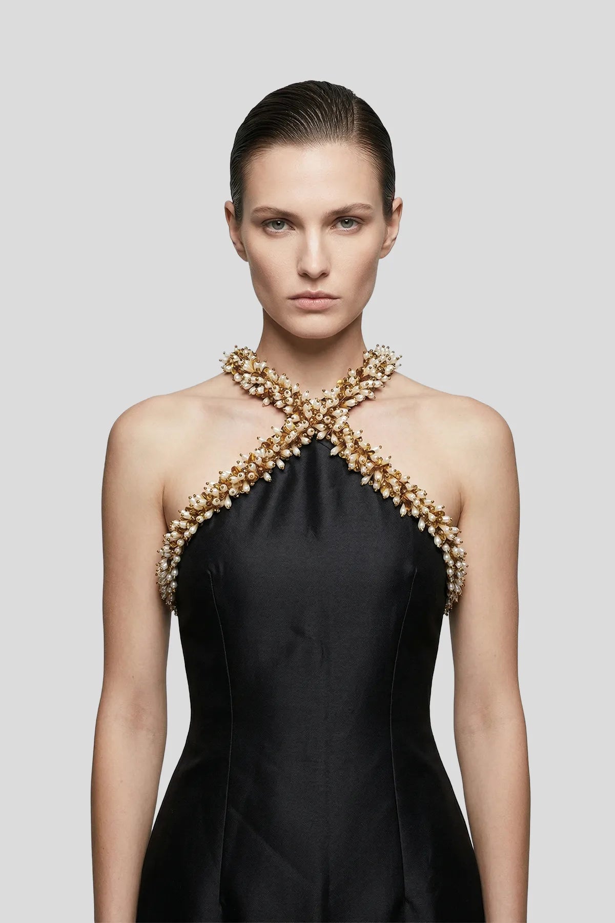 DW Ateller The Calista Pearl-Encrusted Crossover Mini Dress Main image