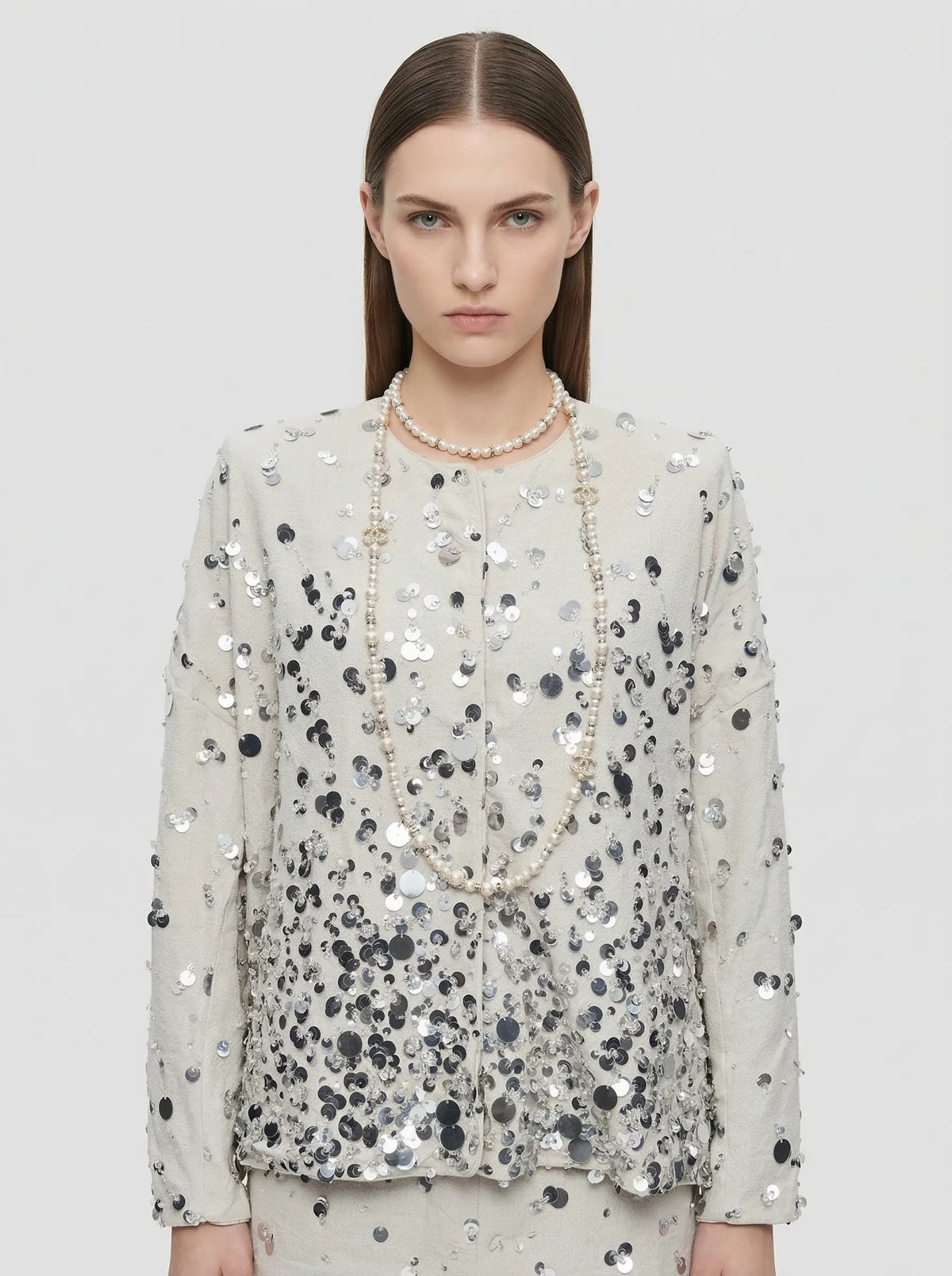 Iridescent Sequin Embellished Tweed Two-Piece Set