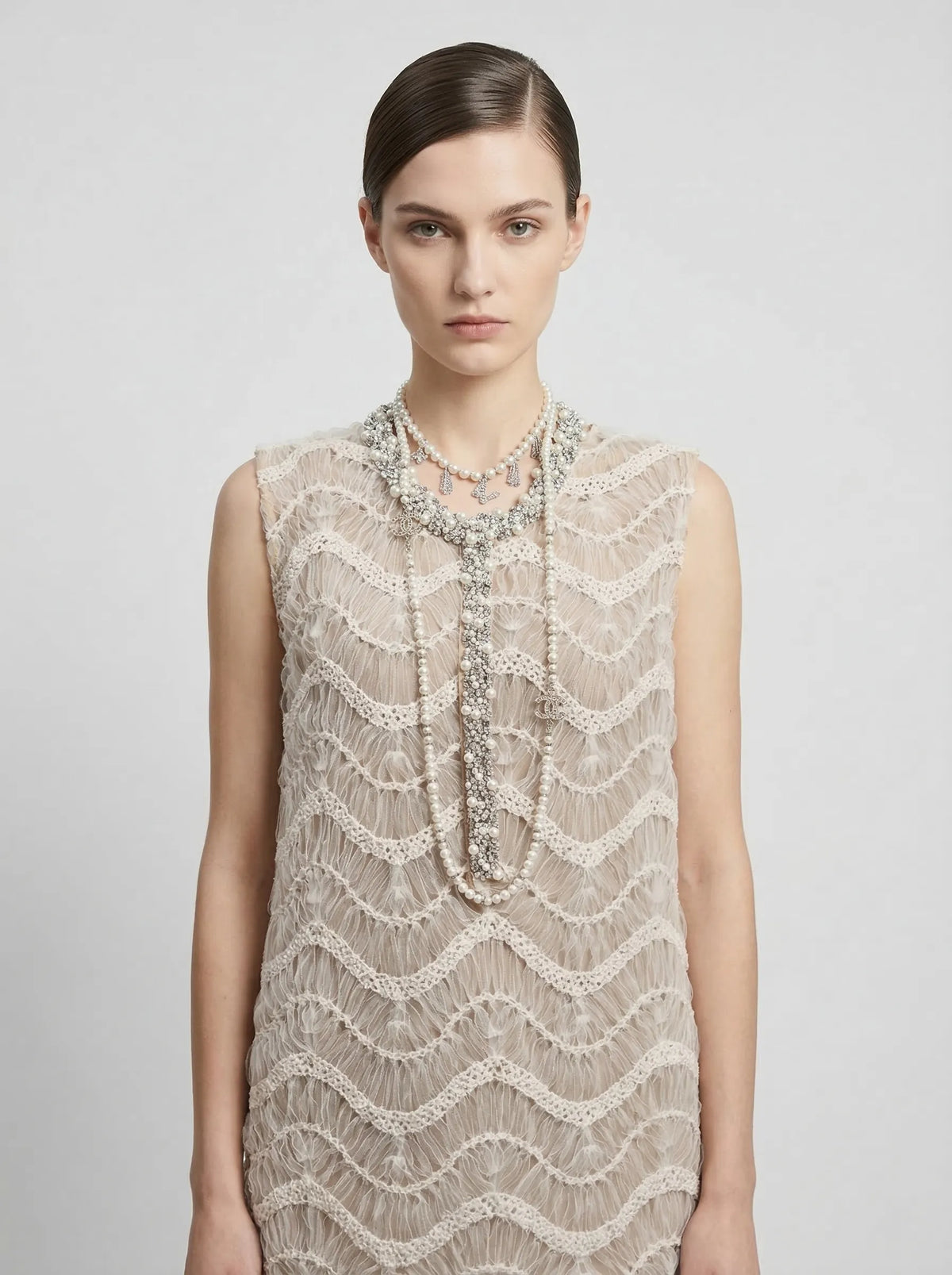 Wave-Embroidered Scalloped Mini Dress