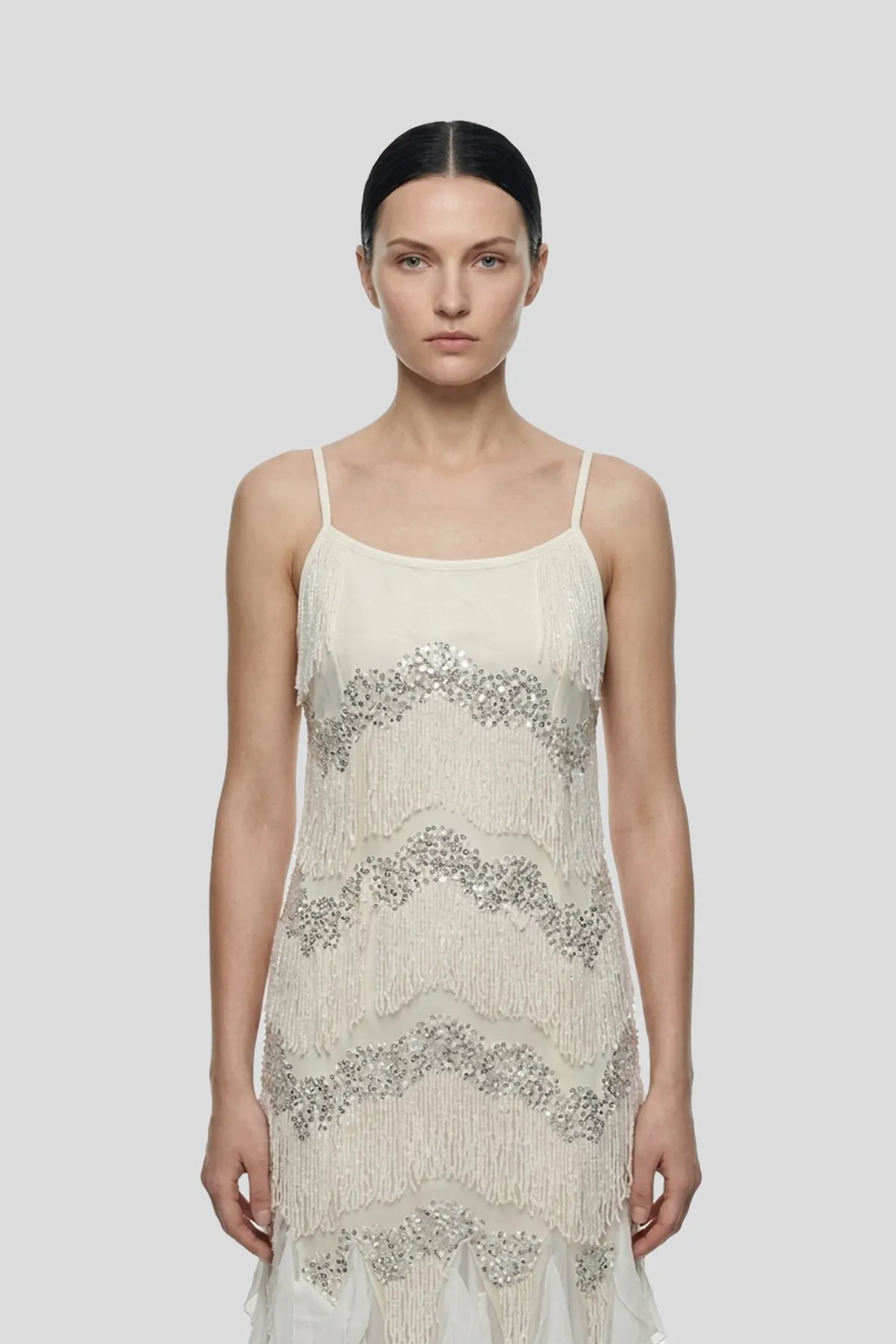 DW Ateller Tiered Beaded Fringe Sequin Maxi Gown Main image