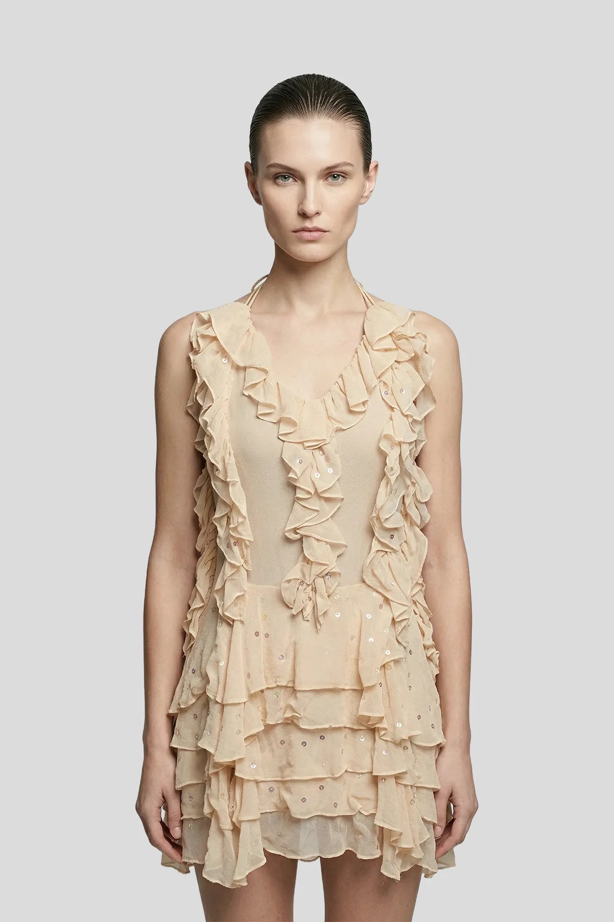 DW Ateller The Odette Ruffled Sequin Mini Dress