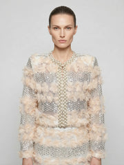 3D Floral Appliqué & Sequined Pearl-Trimmed Set