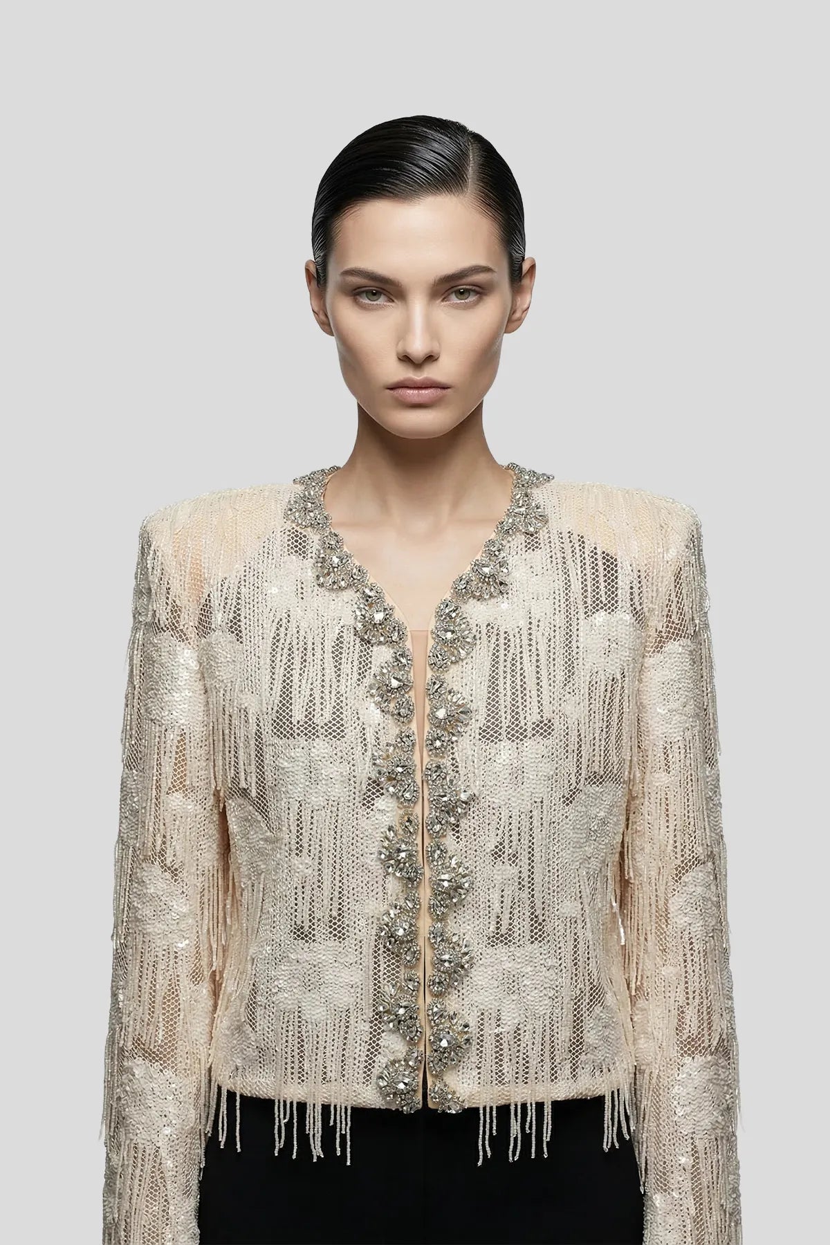 DW Ateller Crystal-Trimmed Sequined Lace Cropped Jacket Main image