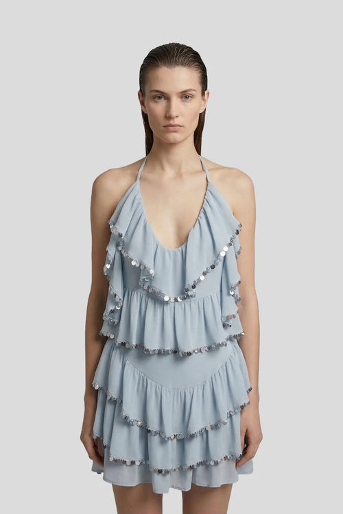 Celeste Sequin-Trimmed Tiered Mini Dress