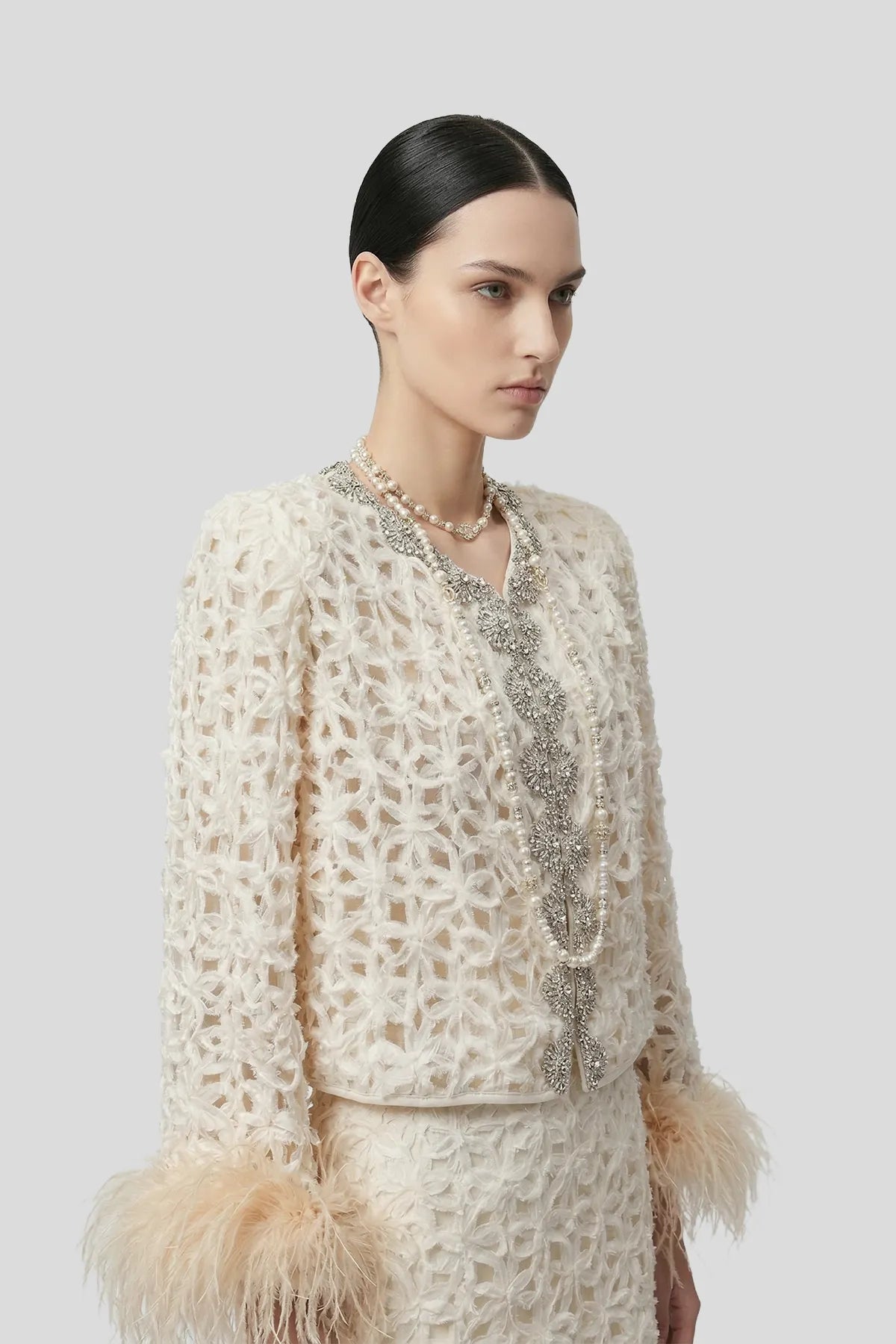 Guipure Lace Crystal-Trimmed Jacket & Skirt Set Secondary image