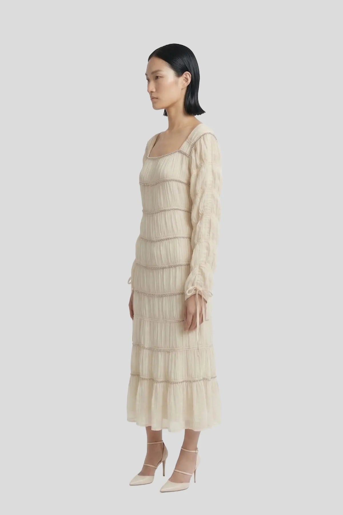 Tiered Crystal-Trim Midi Dress Secondary image