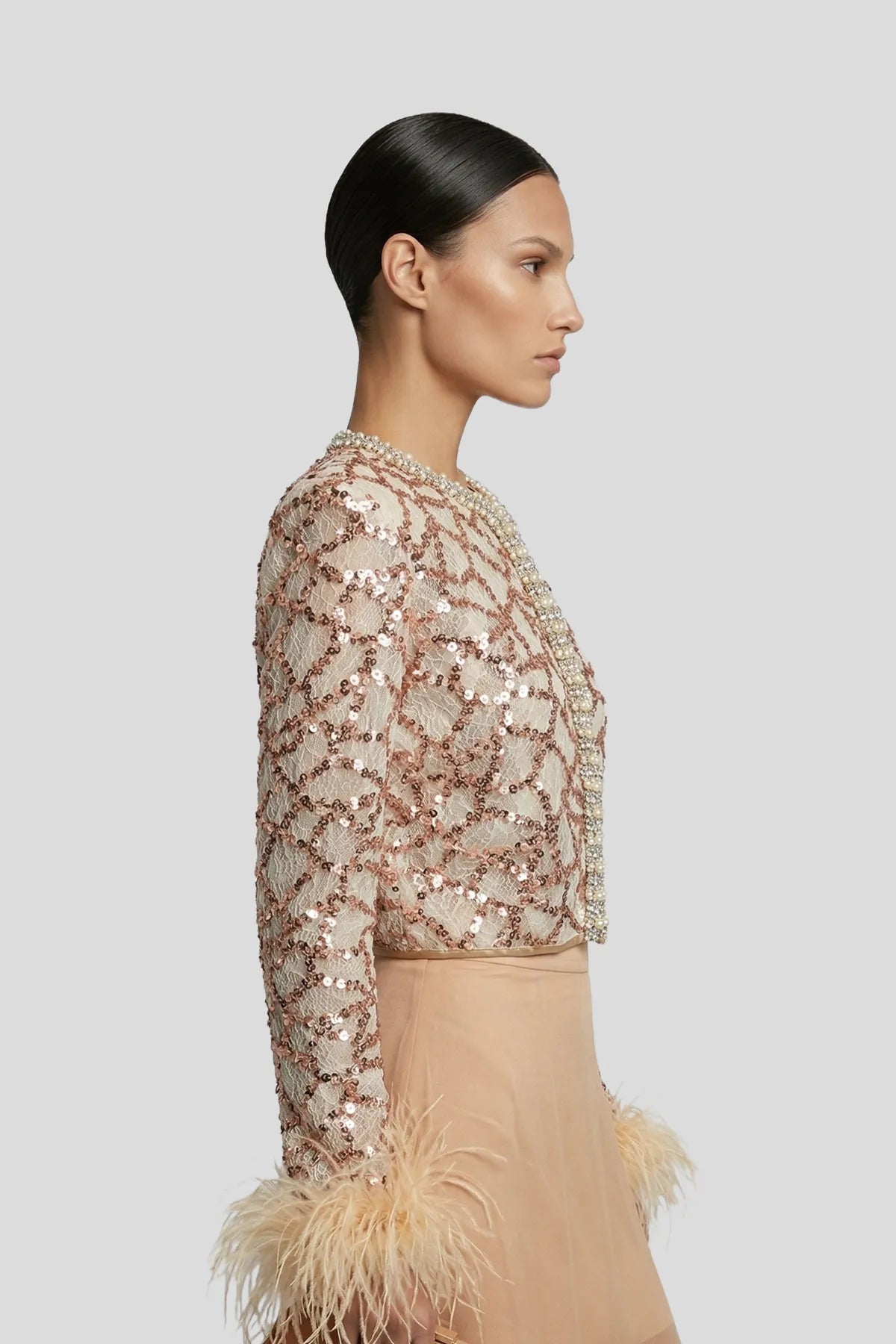 Seraphina Sequin & Feather Cropped Jacket