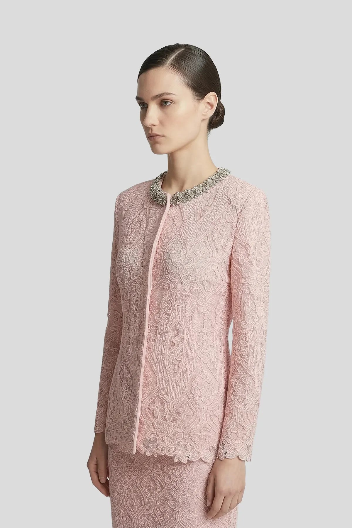 Crystal-Collar Rose Lace Tailored Set Imagen secundaria del producto
