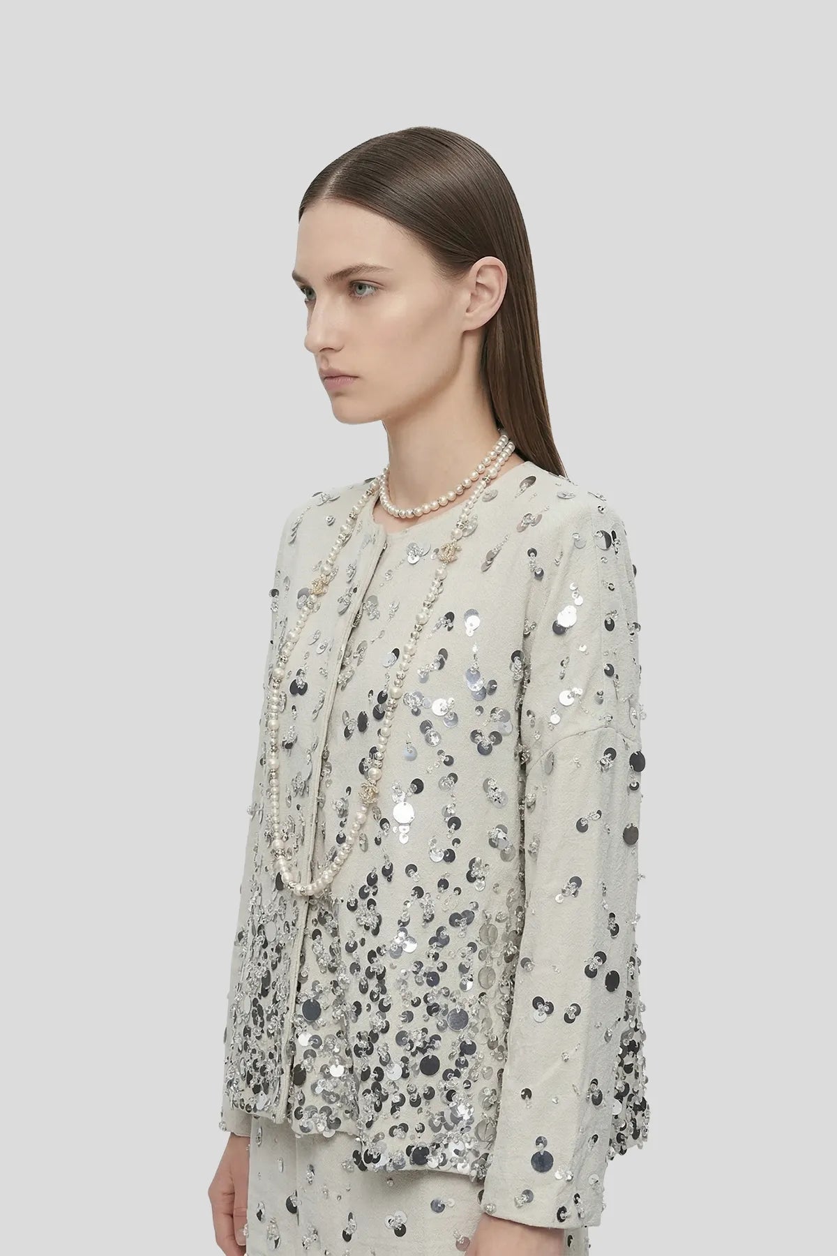 Iridescent Sequin Embellished Tweed Two-Piece Set Secondary image
