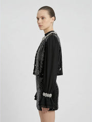 Crystal-Encrusted Sequin Cropped Jacket