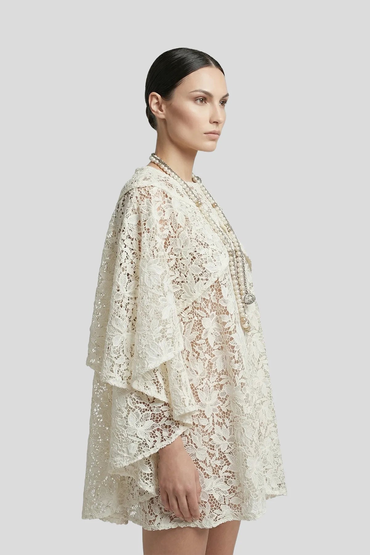 Intricate Floral Lace Cape Mini Dress