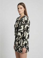 3D Floral Corded Embroidery Cropped Jacket & Mini Skirt Set