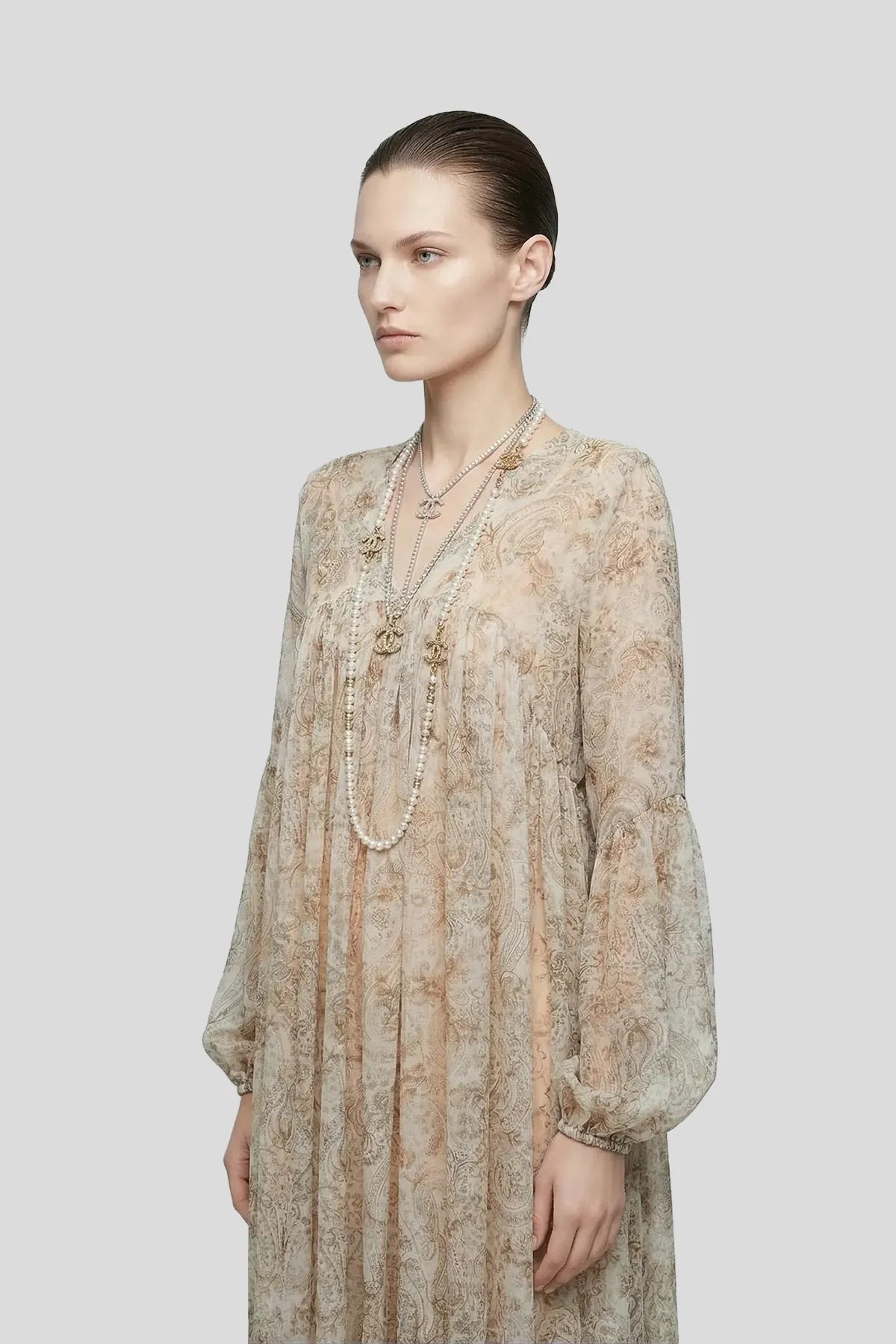 DW Ateller Ethereal Paisley Silk Chiffon Maxi Dress