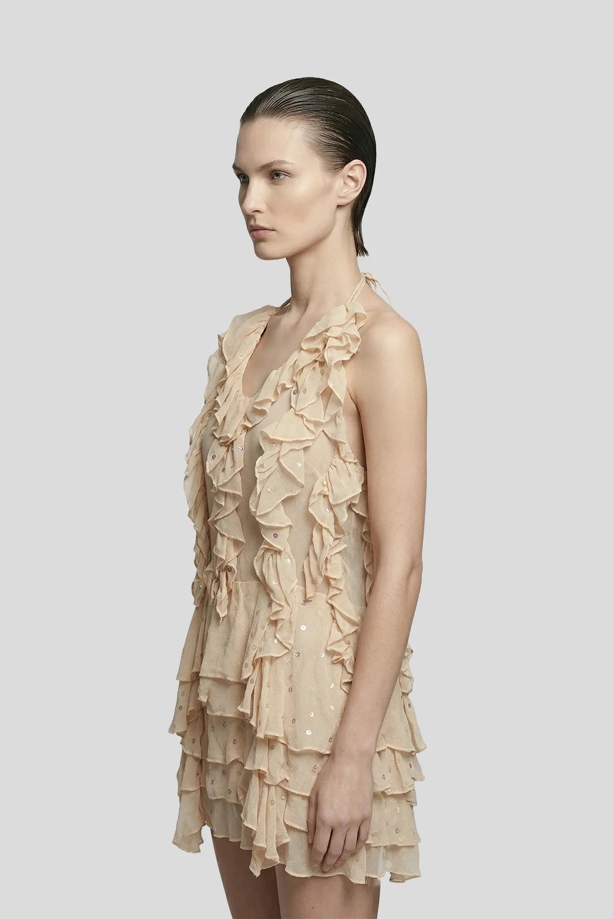 DW Ateller The Odette Ruffled Sequin Mini Dress