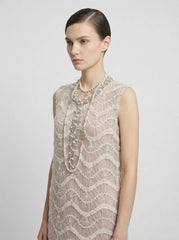 Wave-Embroidered Scalloped Mini Dress