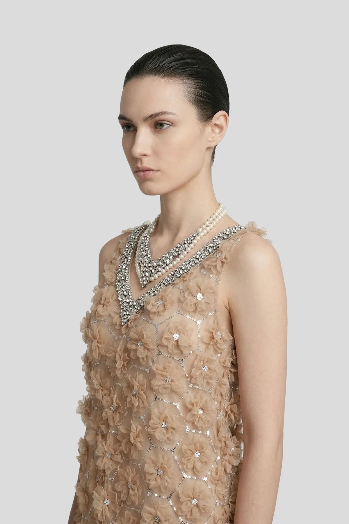 3D Floral Embellished Crystal Mini Dress