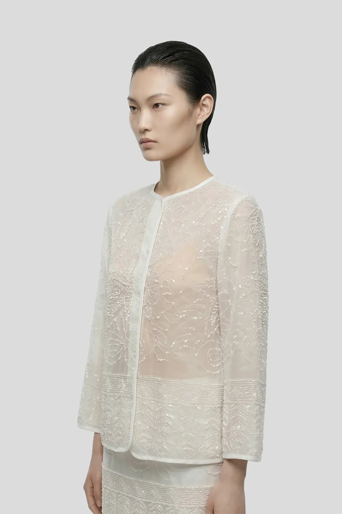 Ethereal Hand-Beaded Sheer Tailored Set Imagen secundaria del producto