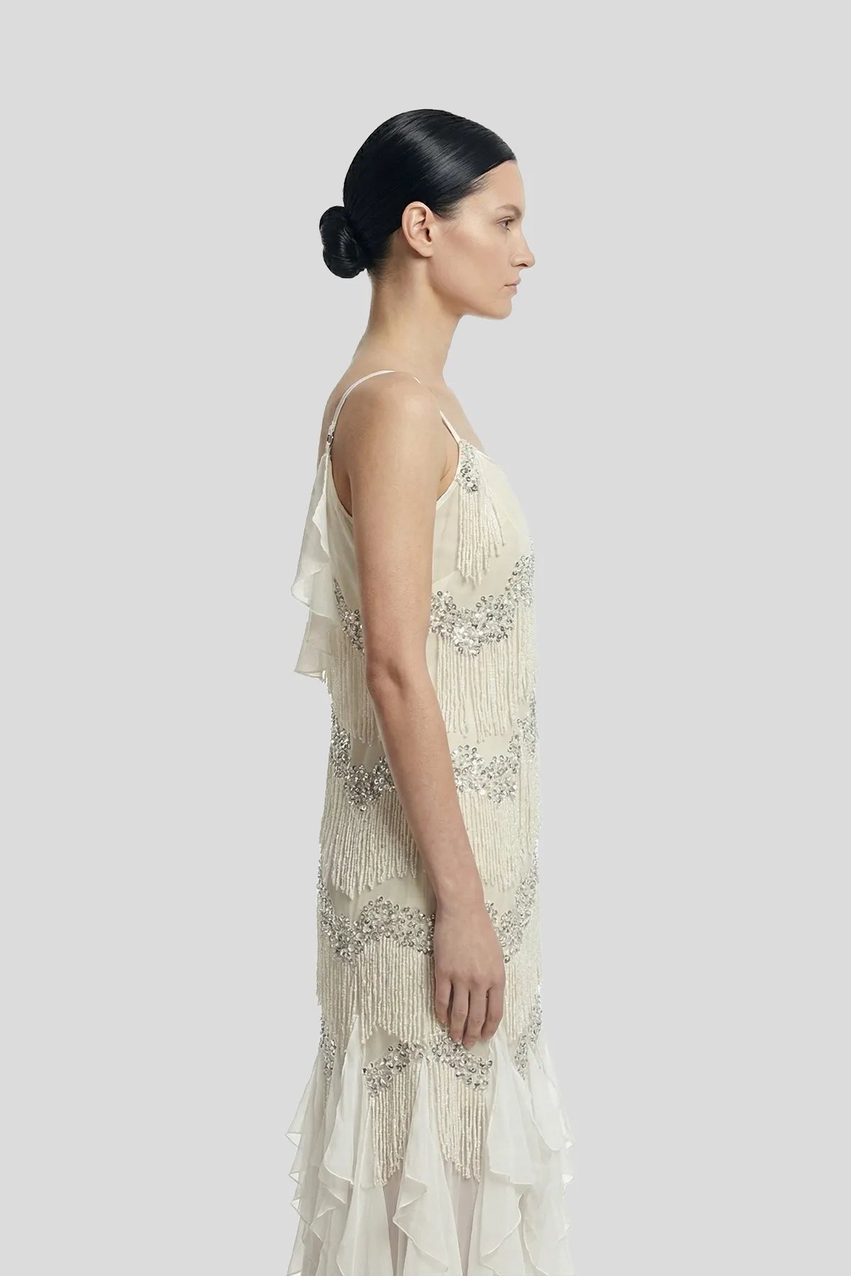 Tiered Beaded Fringe Sequin Maxi Gown Secondary image