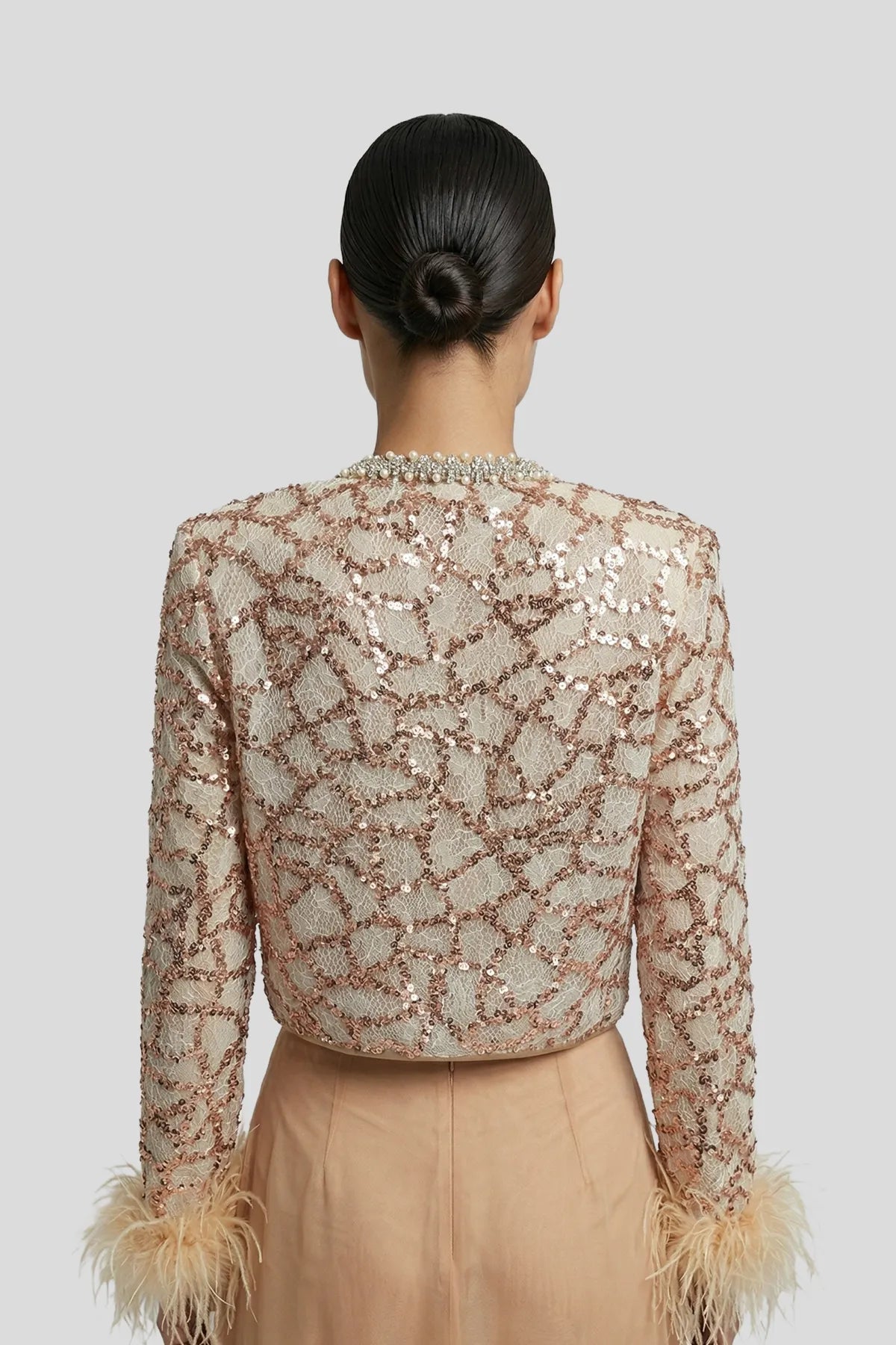 Seraphina Sequin & Feather Cropped Jacket