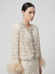 Guipure Lace Crystal-Trimmed Jacket & Skirt Set