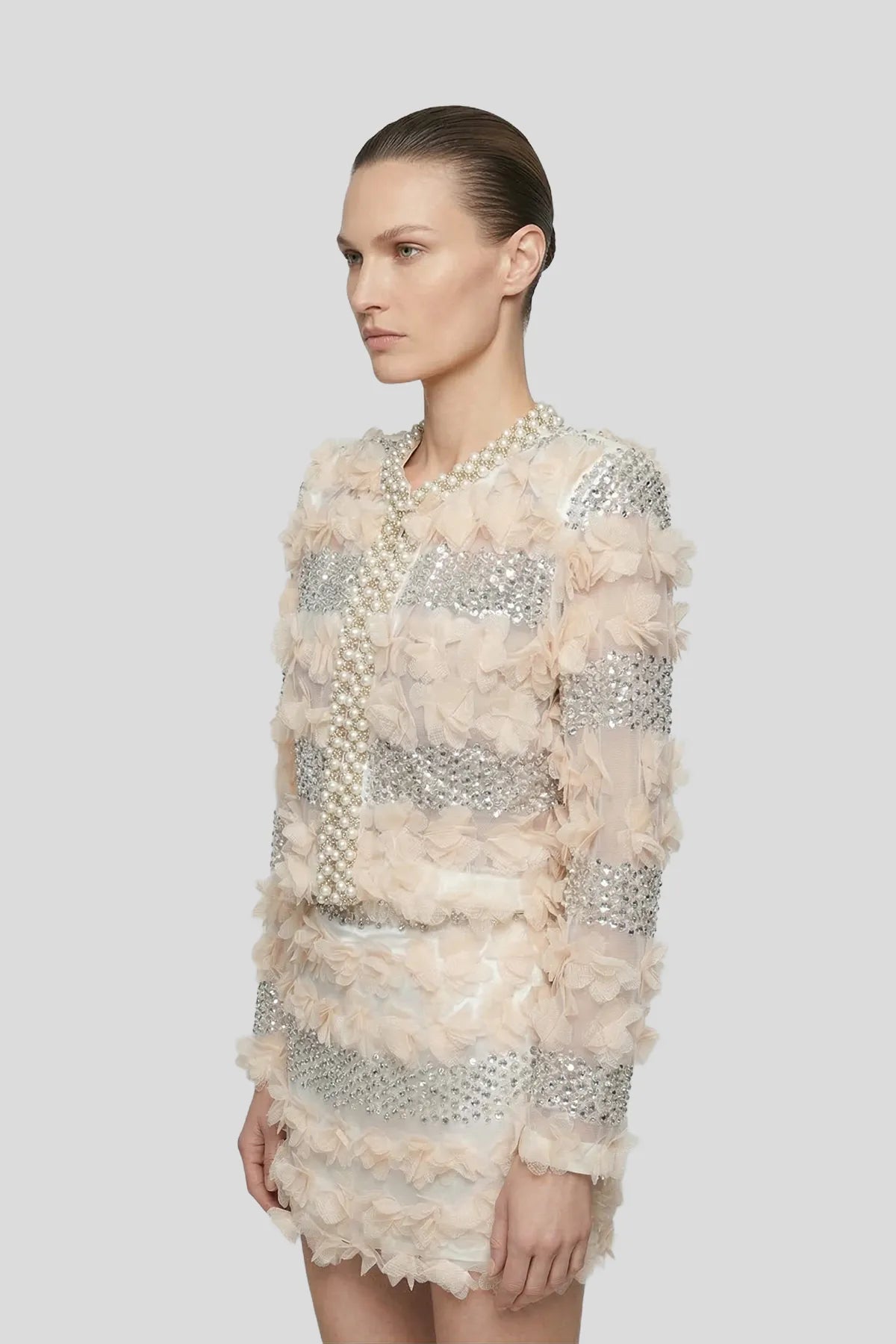 DW Ateller 3D Floral Appliqué & Sequined Pearl-Trimmed Set