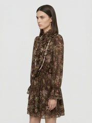 Romantic Ruffle Floral Silk Chiffon Mini Dress