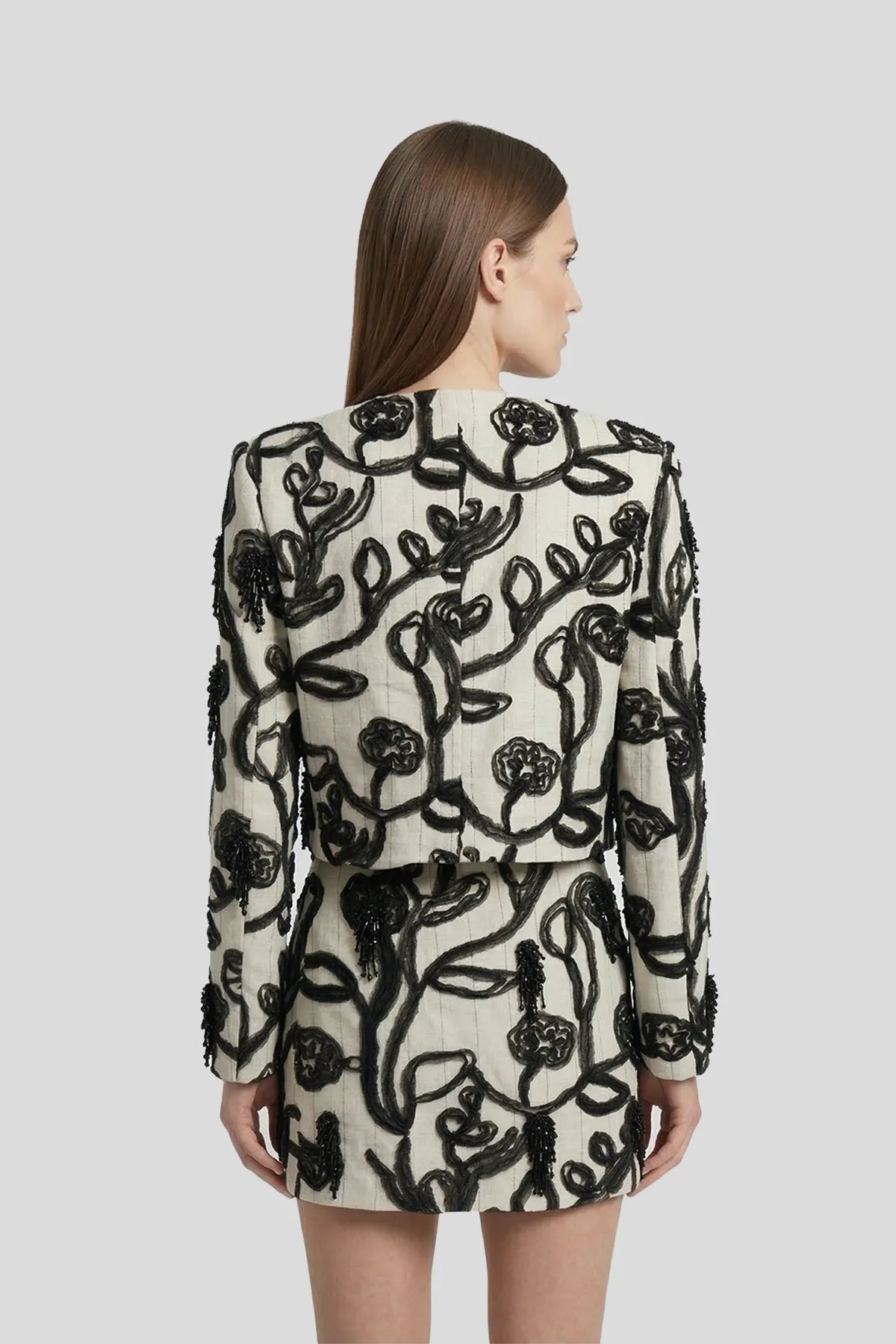 DW Ateller Contrast 3D Floral Embroidery Jacket & Mini Skirt