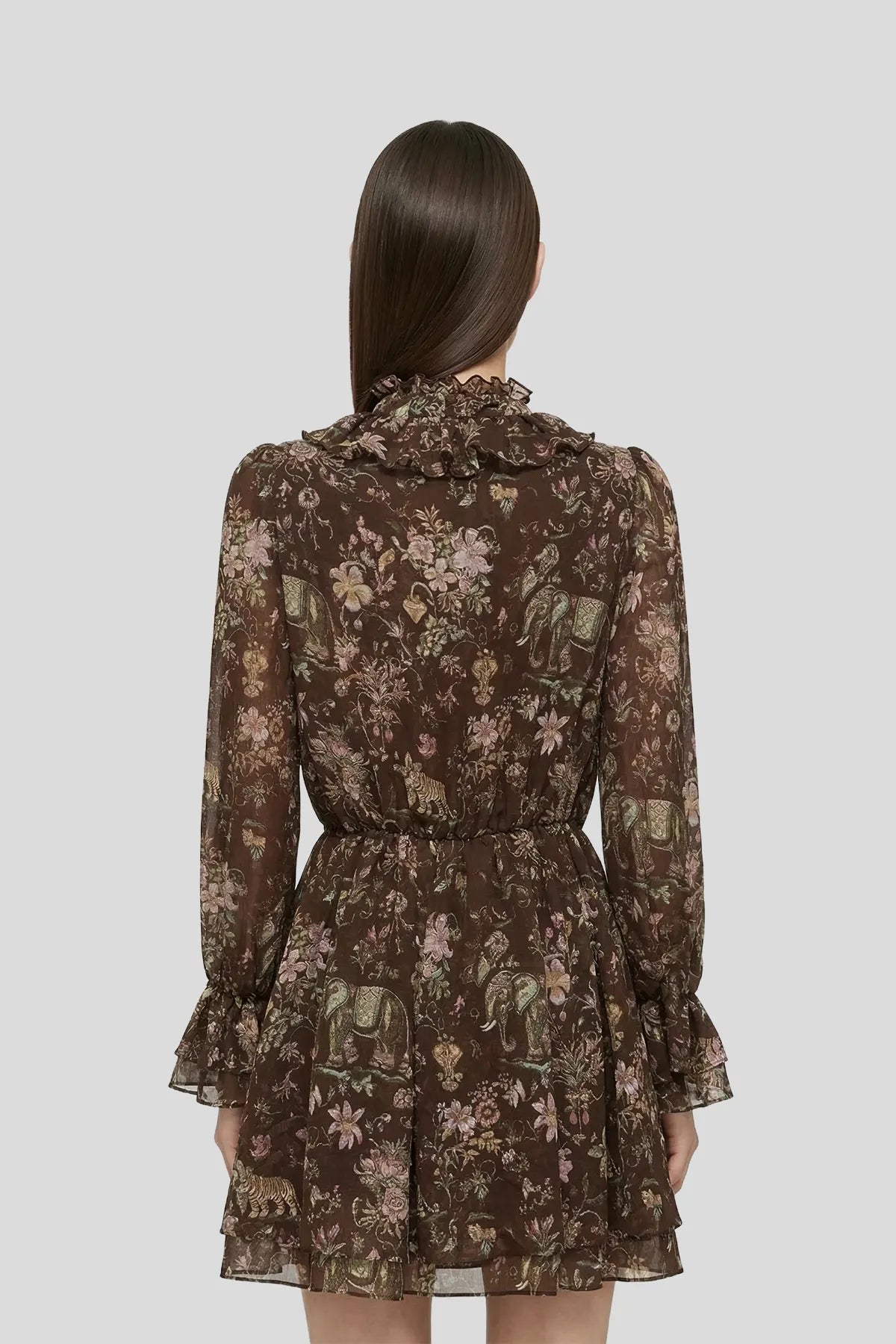 DW Ateller Romantic Ruffle Floral Silk Chiffon Mini Dress
