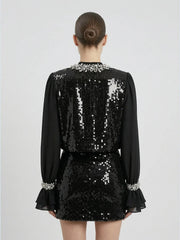 Crystal-Encrusted Sequin Cropped Jacket