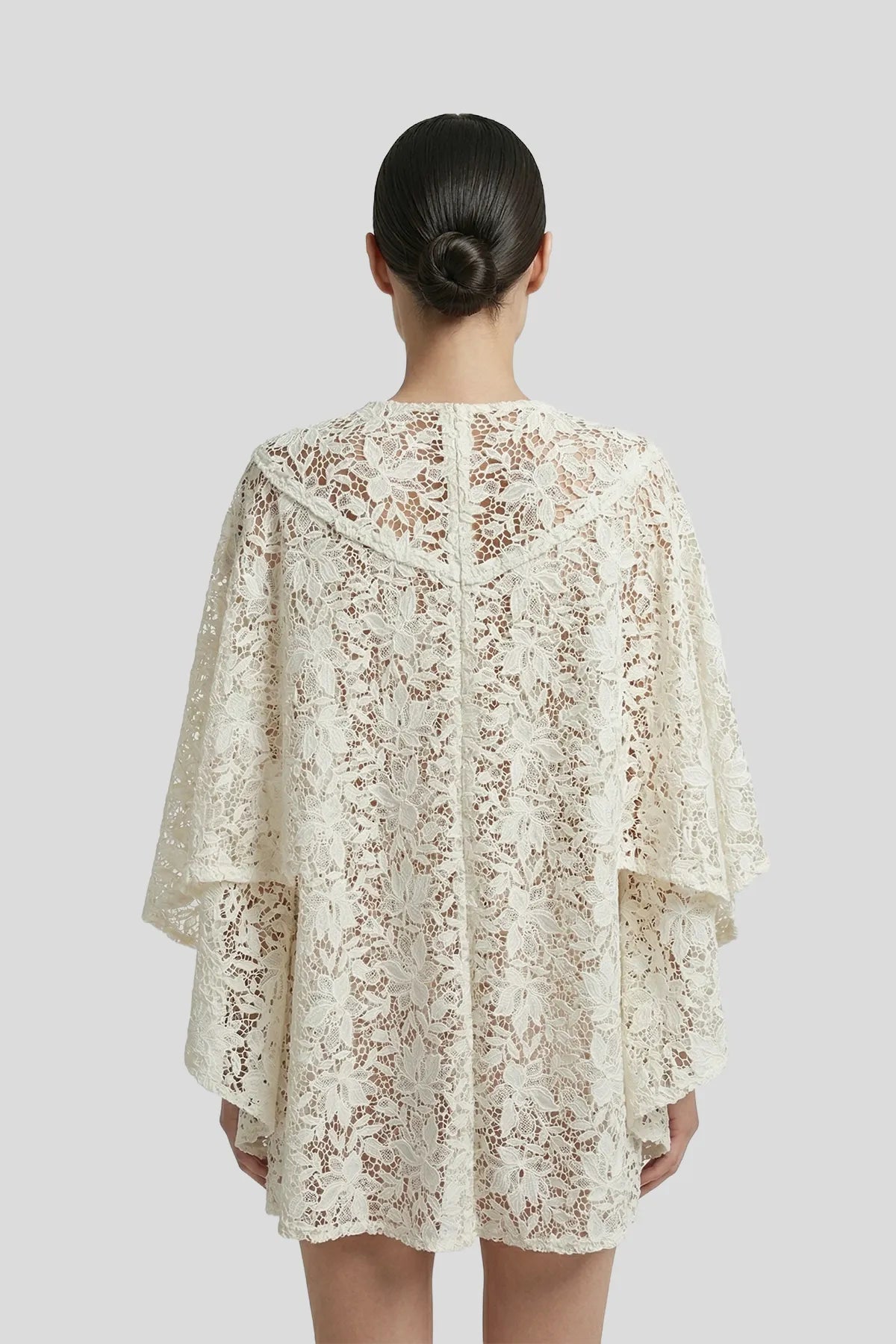 Intricate Floral Lace Cape Mini Dress