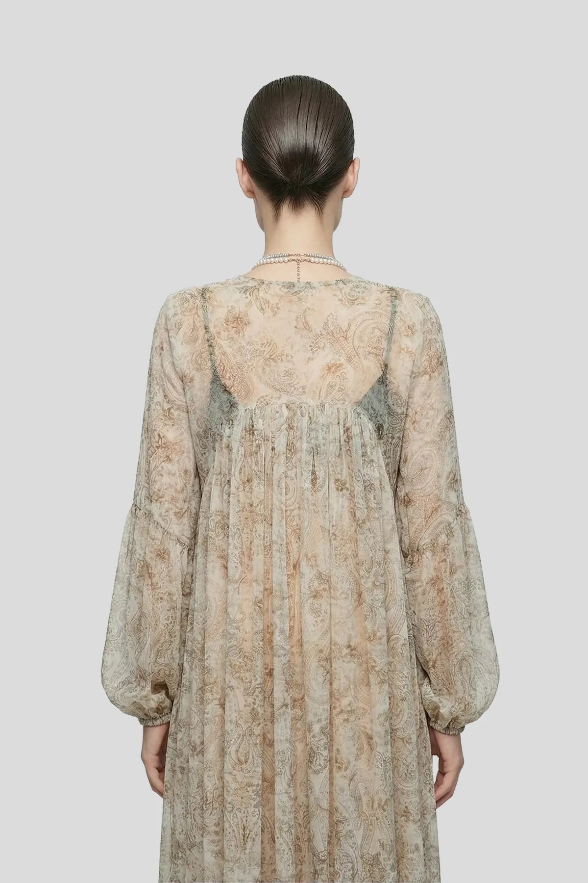 DW Ateller Ethereal Paisley Silk Chiffon Maxi Dress